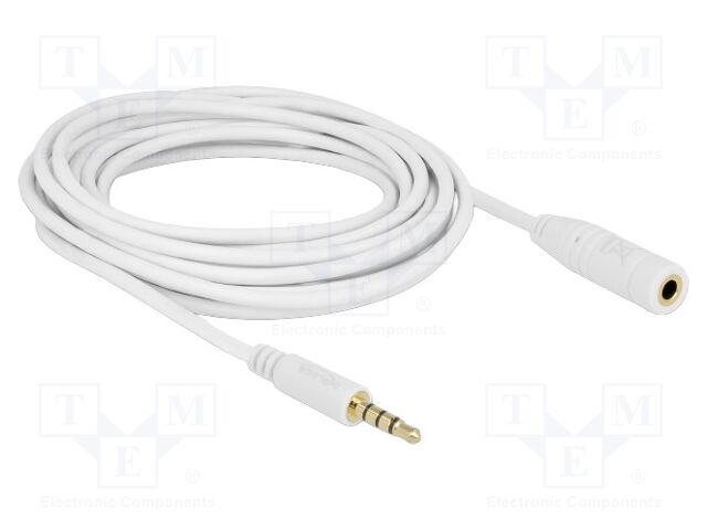 Cable; Jack 3.5mm 4pin socket,Jack 3,5mm 4pin plug; 5m; white