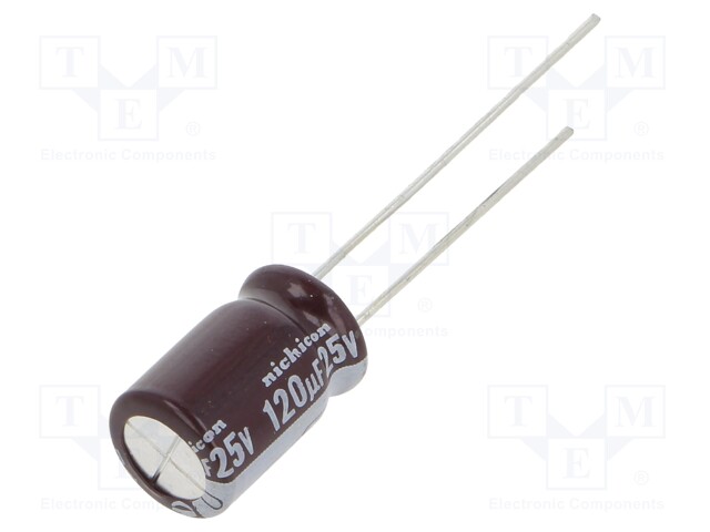 Capacitor: electrolytic; low impedance; THT; 120uF; 25VDC; ±20%