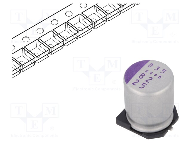Polymer Aluminium Electrolytic Capacitor, 82 µF, 25 V, Radial Can - SMD, OS-CON SVPD Series