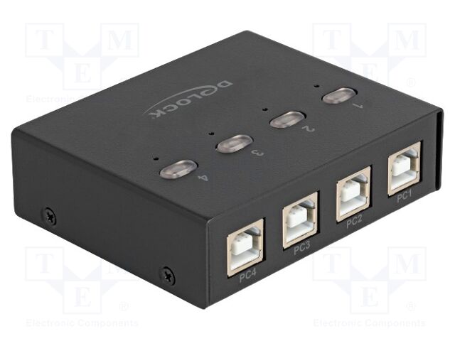 Switch; USB 2.0; black; metal; Input: USB B socket x4