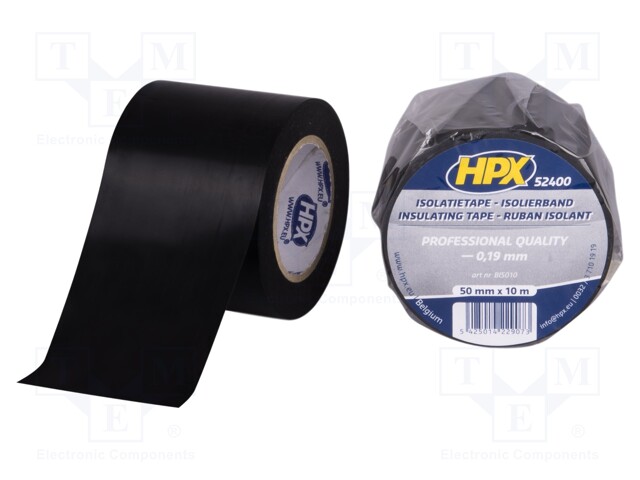 Tape: electrical insulating; W: 50mm; L: 20m; D: 0.19mm; black; 125%