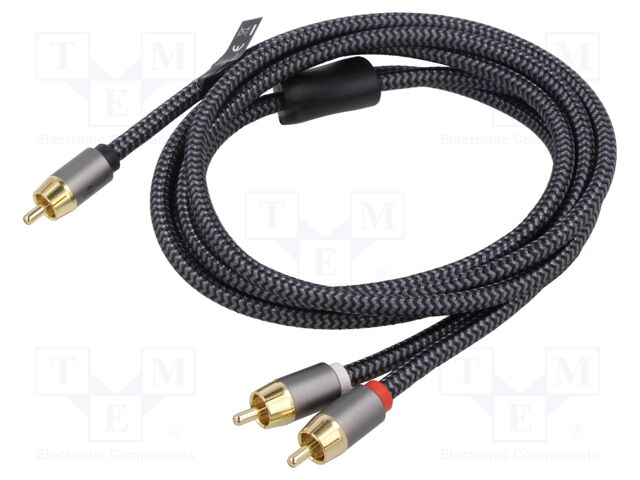 Cable; RCA plug,RCA plug x2; 2m; Plating: gold-plated; black-gray