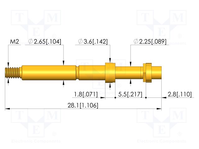 Test needle; Spring compression: 4mm; 5mm; 8A; CuBe; gold-plated