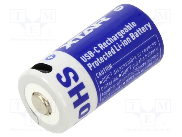Re-battery: Li-Ion; 16340; 3.6V; 900mAh; Socket USB; Ø16.5x34mm