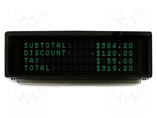 Display: VFD; matrix; 20x4; Character width: 3mm; -40÷85°C; 4.4V