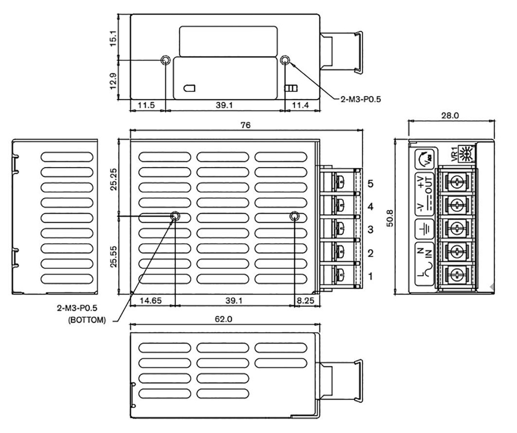 Power supply: switched-mode; modular; 18W; 24VDC; 0.75A; OUT: 1