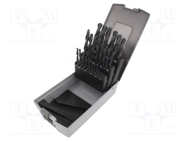 Drill set; for metal; Pcs: 25; Mat: HSS-R; Package: plastic box