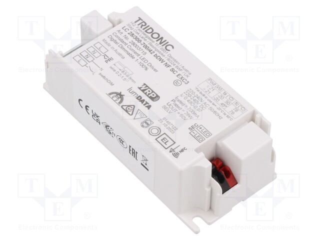 Power supply: switched-mode; LED; 28W; 7.5÷42VDC; 300÷700mA; IP20