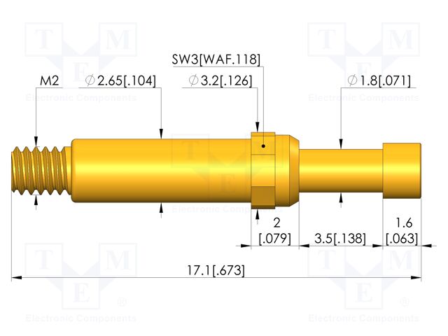 Test needle; Spring compression: 2.8mm; 3.5mm; 8A; brass; Ø: 2.3mm