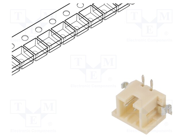Socket; wire-wire/PCB; male; DF3; 2mm; PIN: 2; SMT; on PCBs; tinned