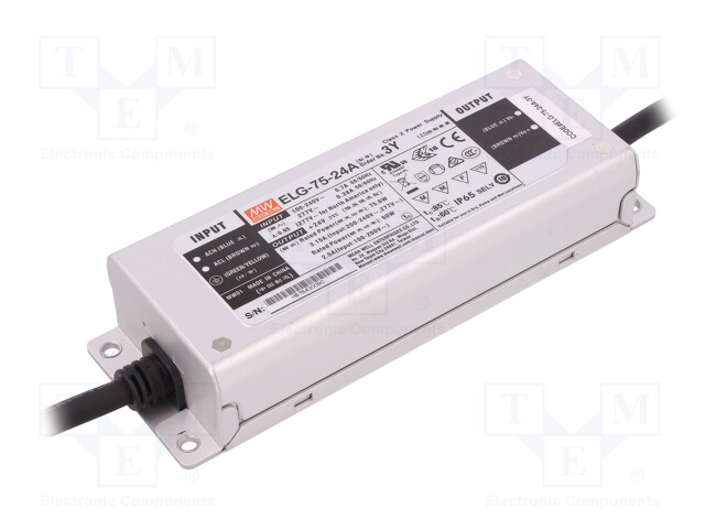 Power supply: switched-mode; LED; 75.6W; 24VDC; 21.6÷26.4VDC; IP65