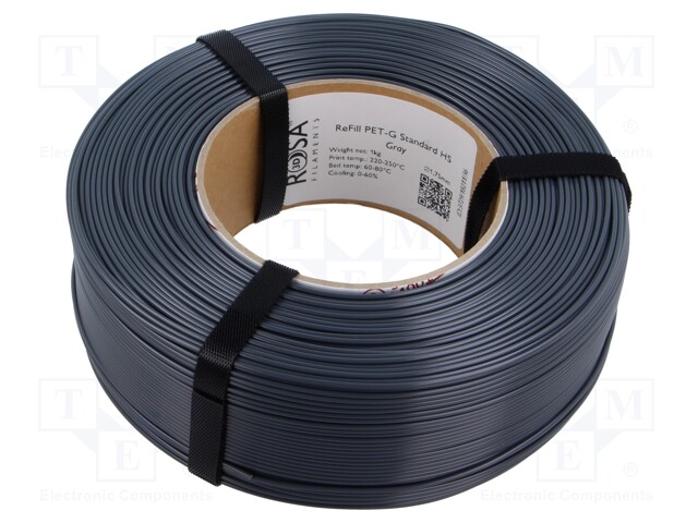 Filament: PET-G; 1.75mm; grey; 220÷250°C; 1kg; Table temp: 60÷80°C