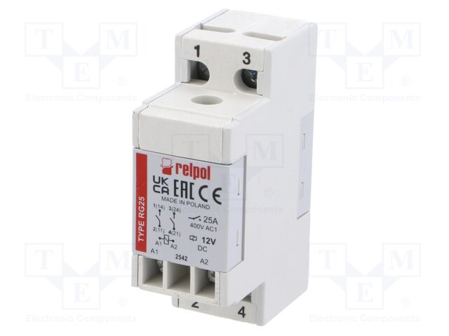 Relay: electromagnetic; DPST-NO; Ucoil: 12VDC; Icontacts max: 25A