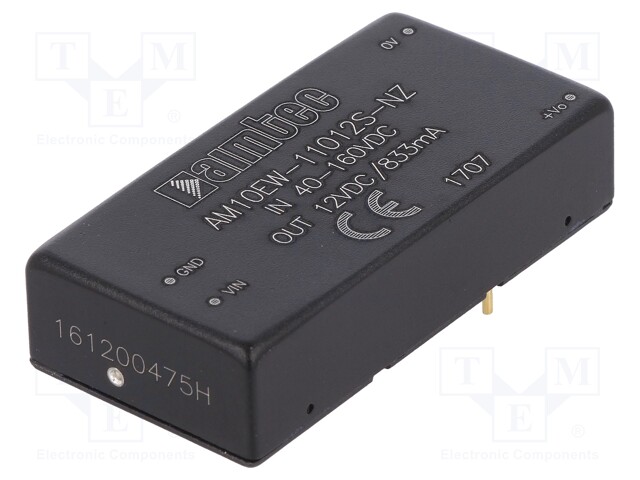 Converter: DC/DC; 10W; Uin: 40÷160V; 12VDC; Iout: 833mA; 2"x1"; 22g