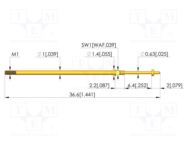 Test needle; Spring compression: 4.3mm; 6.35mm; 3A; CuBe; Ø: 0.6mm