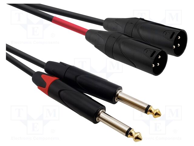 Cable; Jack 6,3mm plug x2,XLR male 3pin x2; 10m; black; PVC
