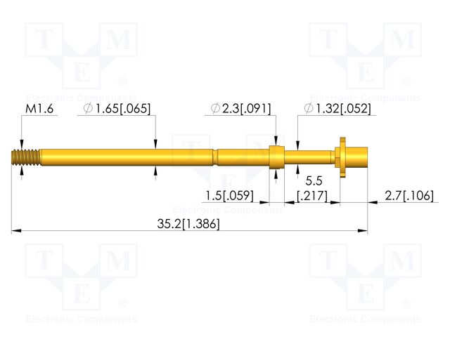 Test needle; Spring compression: 4mm; 5mm; 8A; CuBe; gold-plated