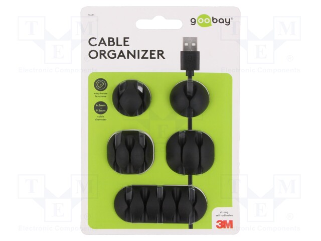 Set of clips; black; Cable P-clips; 5pcs; self-adhesive