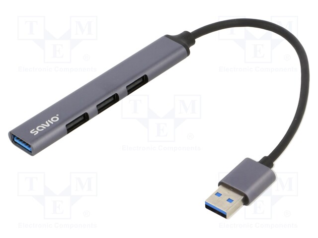 Hub USB; USB A socket x4,USB A plug; USB 2.0,USB 3.1; PnP; grey