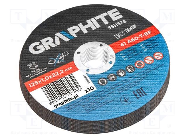 Cutting wheel; Ø: 125mm; Øhole: 22.22mm; Disc thick: 1mm; 10pcs.