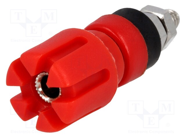 Socket; 4mm banana; 30A; 60VDC; 48mm; red; nickel plated; -20÷80°C