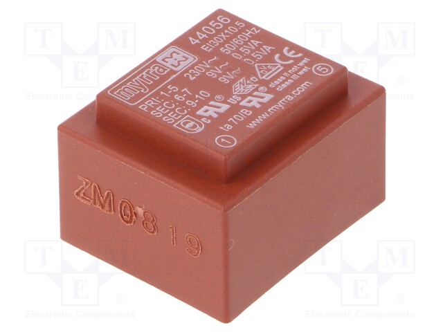 Transformer: encapsulated; 1VA; 230VAC; 9V; 9V; 56mA; 56mA