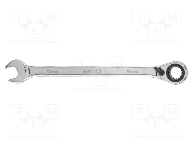 Wrench; combination spanner,with ratchet; 9mm; with switch