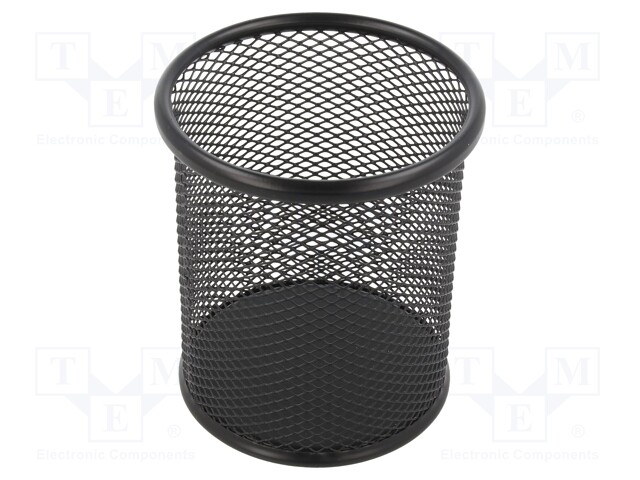 Pen container; black; metal; round