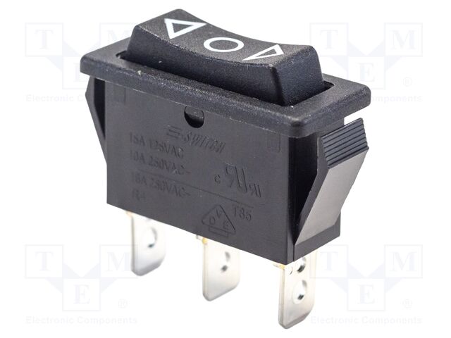 ROCKER; SP3T; Pos: 3; (ON)-OFF-(ON); 10A/250VAC; black; none; R4