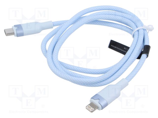 Cable; Apple Lightning plug,USB C plug; nickel plated; 1m; blue