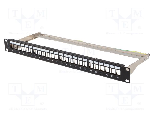 Patch panel; black; Number of ports: 24; rack 19"; RACK; Height: 1U