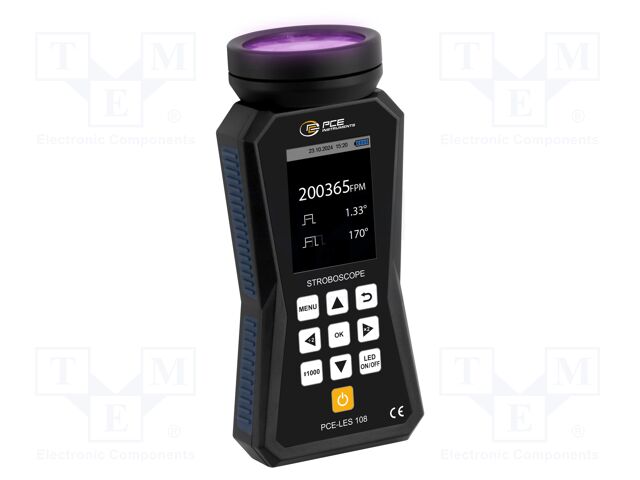 Meter: tachometer, LED stroboscope; Display: LCD 2,8"; IP52; 3h