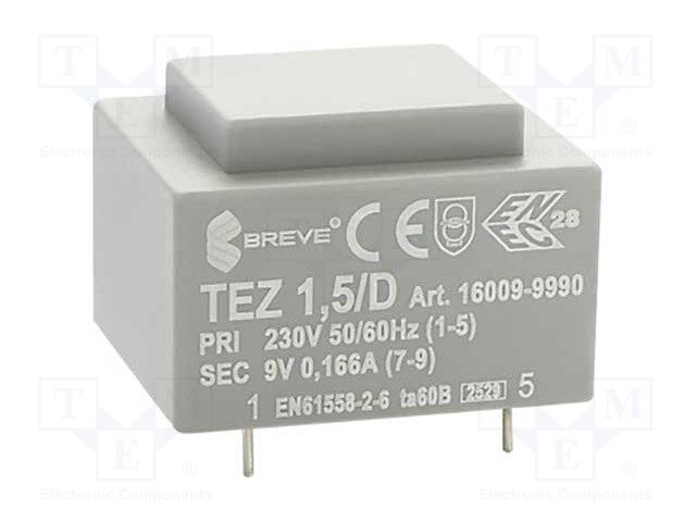 Transformer: encapsulated; 1.5VA; 230VAC; 9V; 166.6mA; IP00; 70g