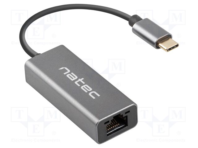 USB to Ethernet adapter; RJ45 socket,USB C plug; USB 3.1; grey