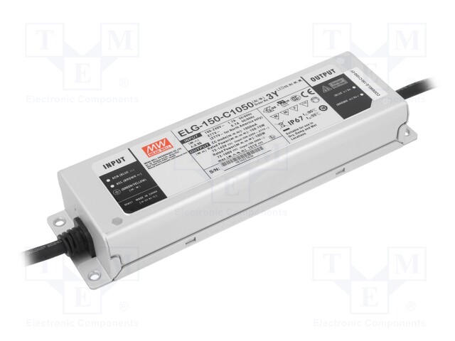 Power supply: switched-mode; LED; 150.15W; 72÷143VDC; 1050mA; IP67