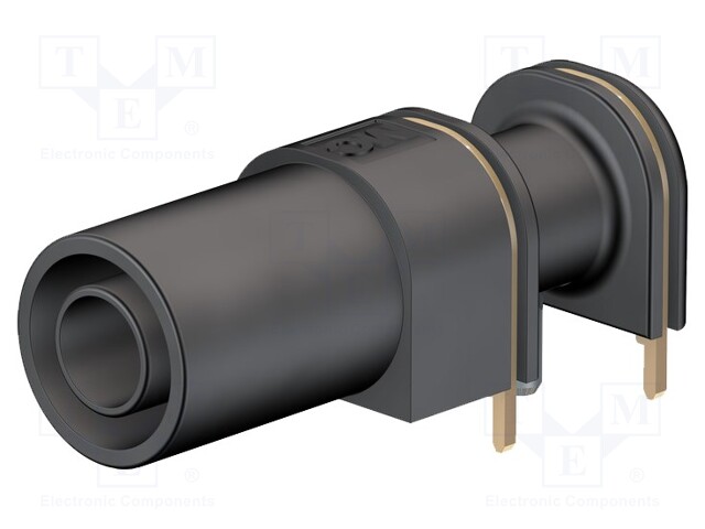 Socket; 4mm banana; 24A; 33mm; black; gold-plated; PCB,on panel