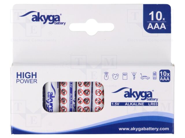 Battery: alkaline; AAA,R3; 1.5V; non-rechargeable; 10pcs.