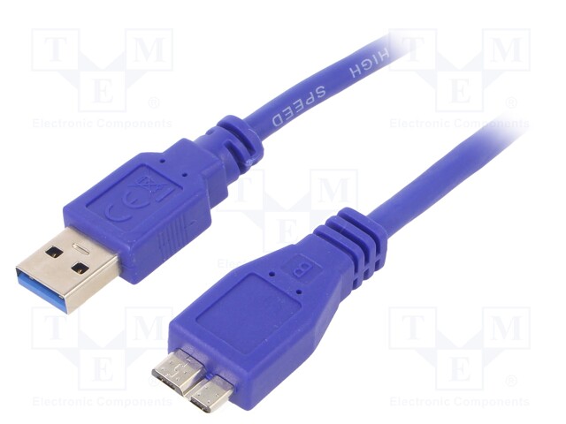 Cable; USB 3.0; USB A plug,USB B micro plug; 0.5m; blue