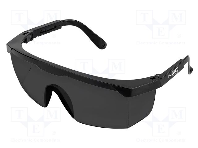 Safety spectacles; Lens: darkened; Resistance to: UV rays
