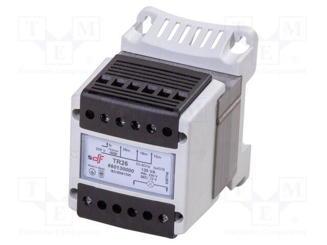 Transformer: mains; 130VA; 230VAC; 12V; DIN; IP20; 84x113x116mm