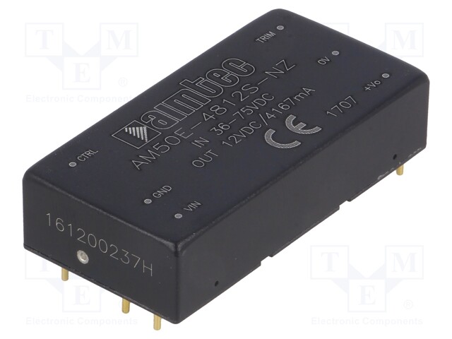 Converter: DC/DC; 50W; Uin: 36÷75V; 12VDC; Iout: 4.167A; 2"x1"; 35g