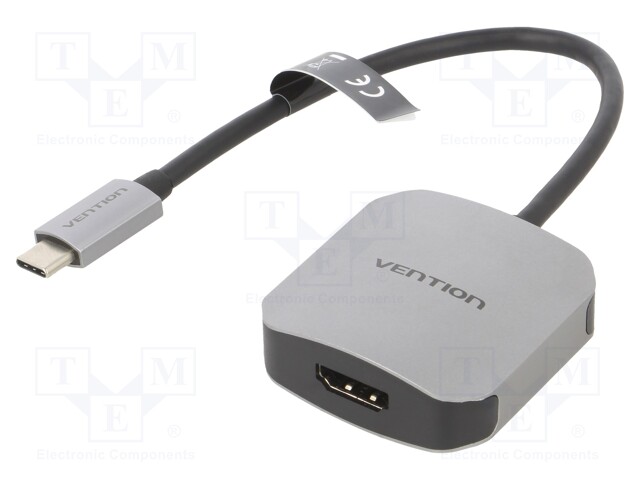 Adapter; HDMI 1.4; HDMI socket,USB C plug; 0.15m; black; grey