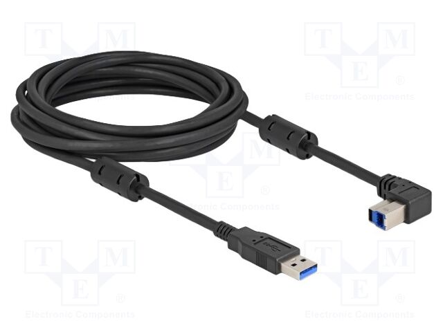 Cable; USB A plug,USB B plug 90° up/down; gold-plated; 5m; black