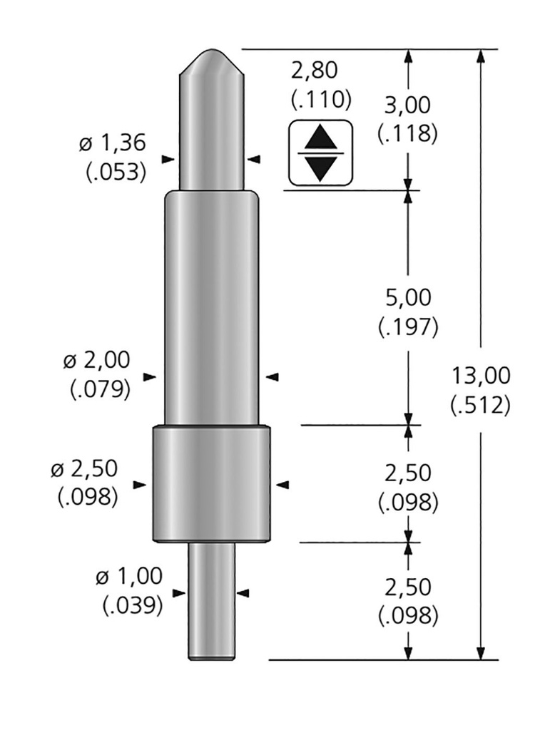 Test needle; Operational spring compression: 1.52mm; 7A; L: 13mm