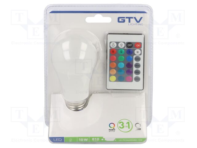 LED lamp; warm white; E27; 230VAC; 810lm; 10W; 180°; 3000K