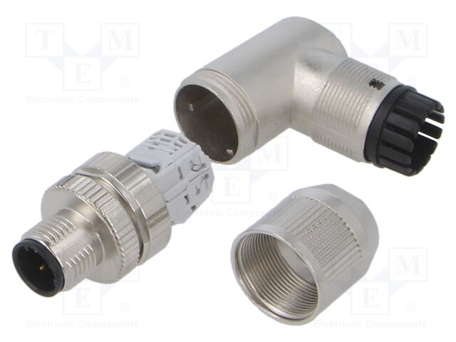 Plug; M12; PIN: 4; male; D code-Ethernet; for cable; IDC; angled 90°