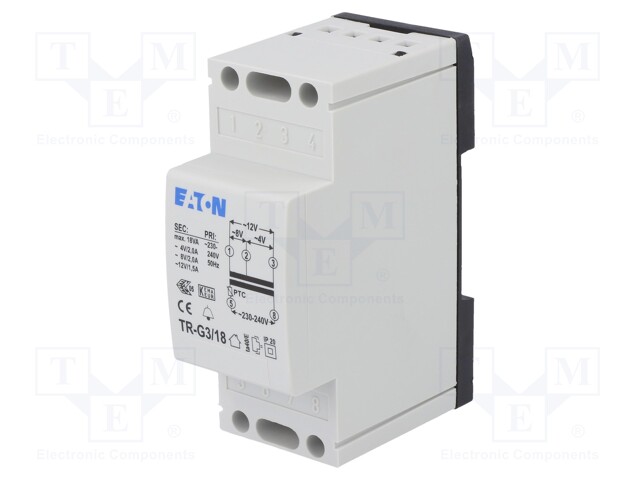 Transformer: bell; 18VA; 230VAC; 8V; 12V; Leads: terminal block