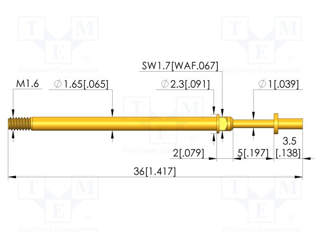 Test needle; Spring compression: 4mm; 5mm; 8A; CuBe; gold-plated