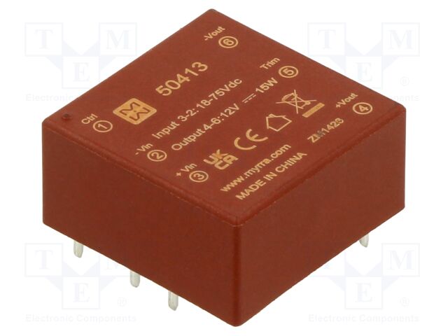 Converter: DC/DC; 15W; Uin: 18÷75VDC; Uout: 12VDC; Iout: 1.25A; PCB