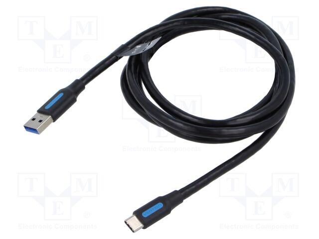 Cable; USB 3.0; USB A plug,USB C plug; nickel plated; 1.5m; black